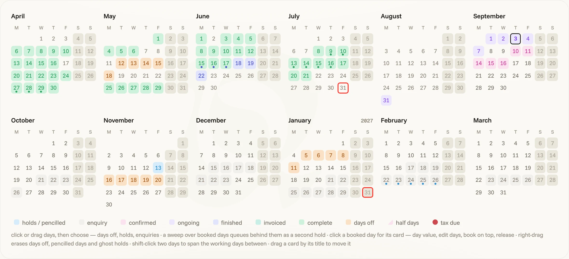 Agenda · Calendario — tema claro